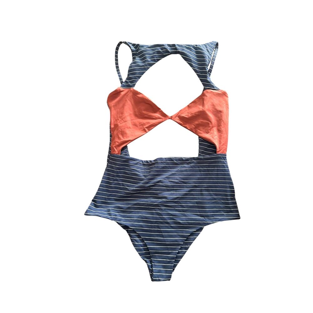 BOYS + ARROWS Cutout One Piece Red Blue Striped Medium - Picture 2 of 5